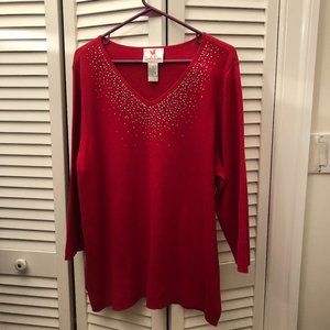 Quacker Factory red knit sweater studded embellishment, XL
